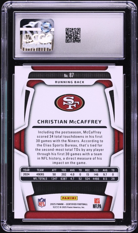 2025 Panini Certified Mirror Platinum FOTL Christian McCaffrey 2/2 #87 CGC 9 MINT