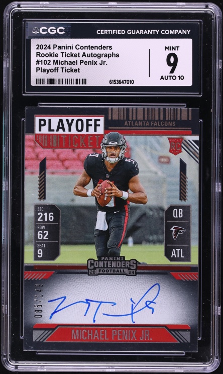 2024 Panini Contenders Ticket Playoff Michael Penix Jr. ROOKIE AUTO /149 #102 CGC 9 MINT