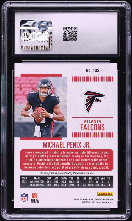 2024 Panini Contenders Ticket Playoff Michael Penix Jr. ROOKIE AUTO /149 #102 CGC 9 MINT