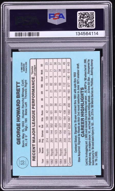 1986 Donruss George Brett #53 PSA 10 GEM MINT