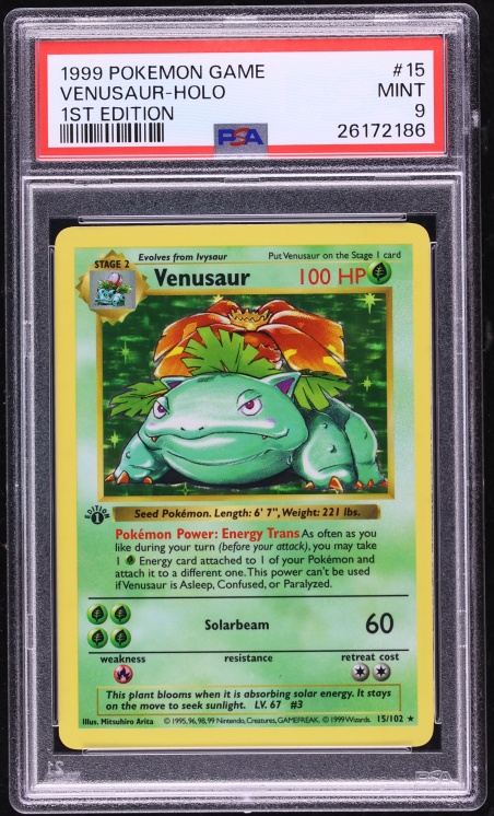 1999 Pokemon Base Set Shadowless 1st Edition Holo Venusaur #15 PSA 9 MINT