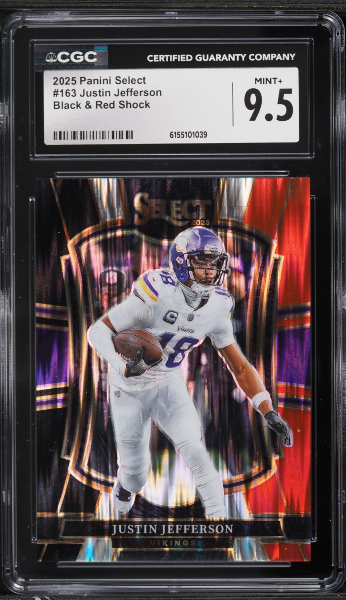 2025 Select Premier Level Black & Red Shock Prizm Justin Jefferson #163 CGC 9.5 MINT+