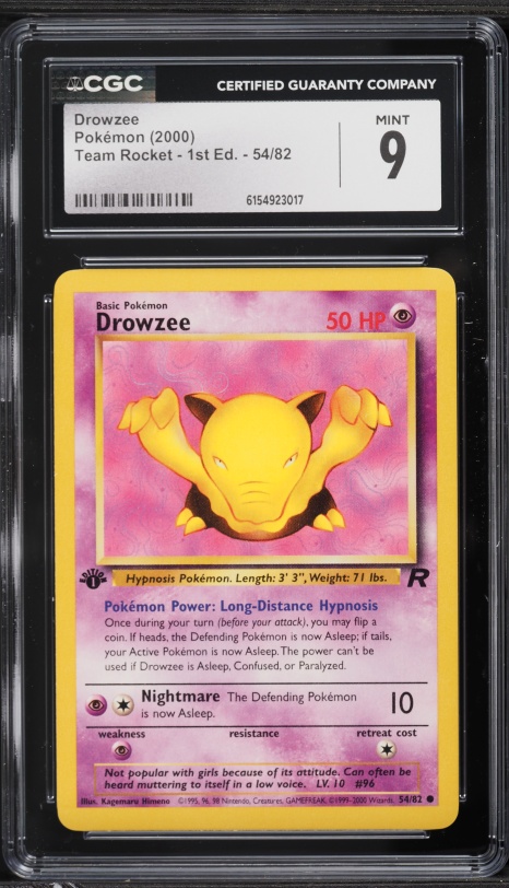 2000 Pokemon Team Rocket 1st Edition Drowzee #54 CGC 9 MINT