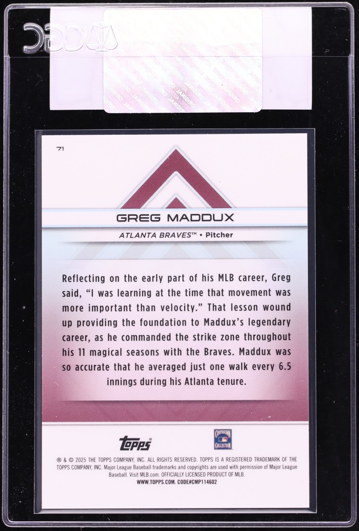 2025 Topps Transcendent Collection Greg Maddux #71 CGC AUTH