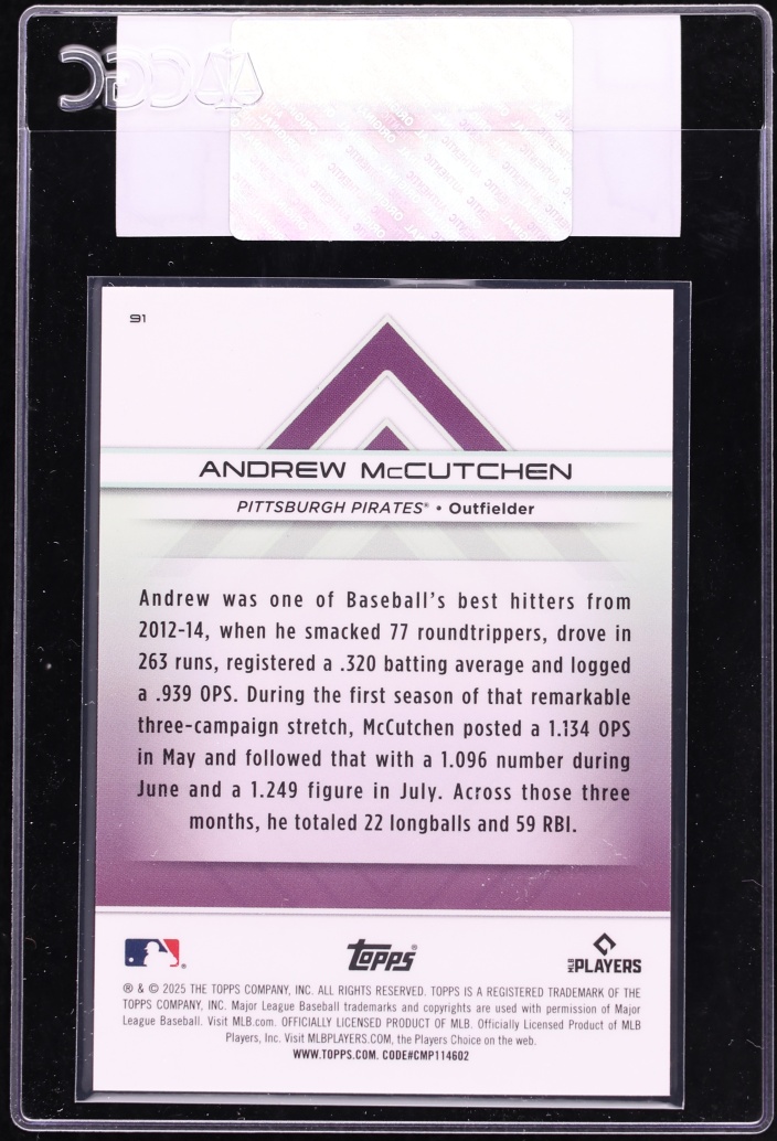 2025 Topps Transcendent Collection Andrew McCutchen #91 CGC AUTH