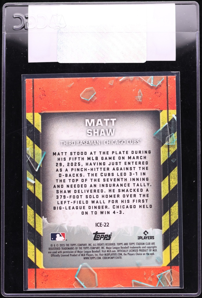 2025 Stadium Club In Case Of Emergency Matt Shaw ROOKIE #ICE-22 CGC AUTH