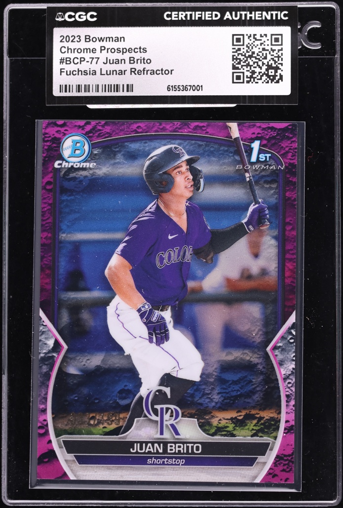2023 Bowman Chrome Fuchsia Lunar Refractor Juan Brito PROSPECT /499 #BCP-77 CGC AUTH