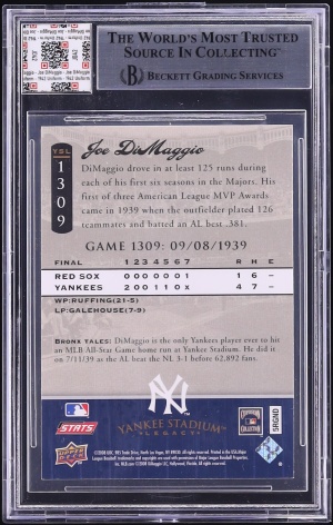 2008 Upper Deck Yankee Stadium Legacy Collection Joe DiMaggio PATCH AUTO #1309 BGS AUTH