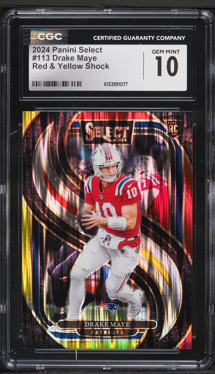 2024 Select Premier Level Red & Yellow Shock Prizm Drake Maye ROOKIE #113 CGC 10 GEM MINT