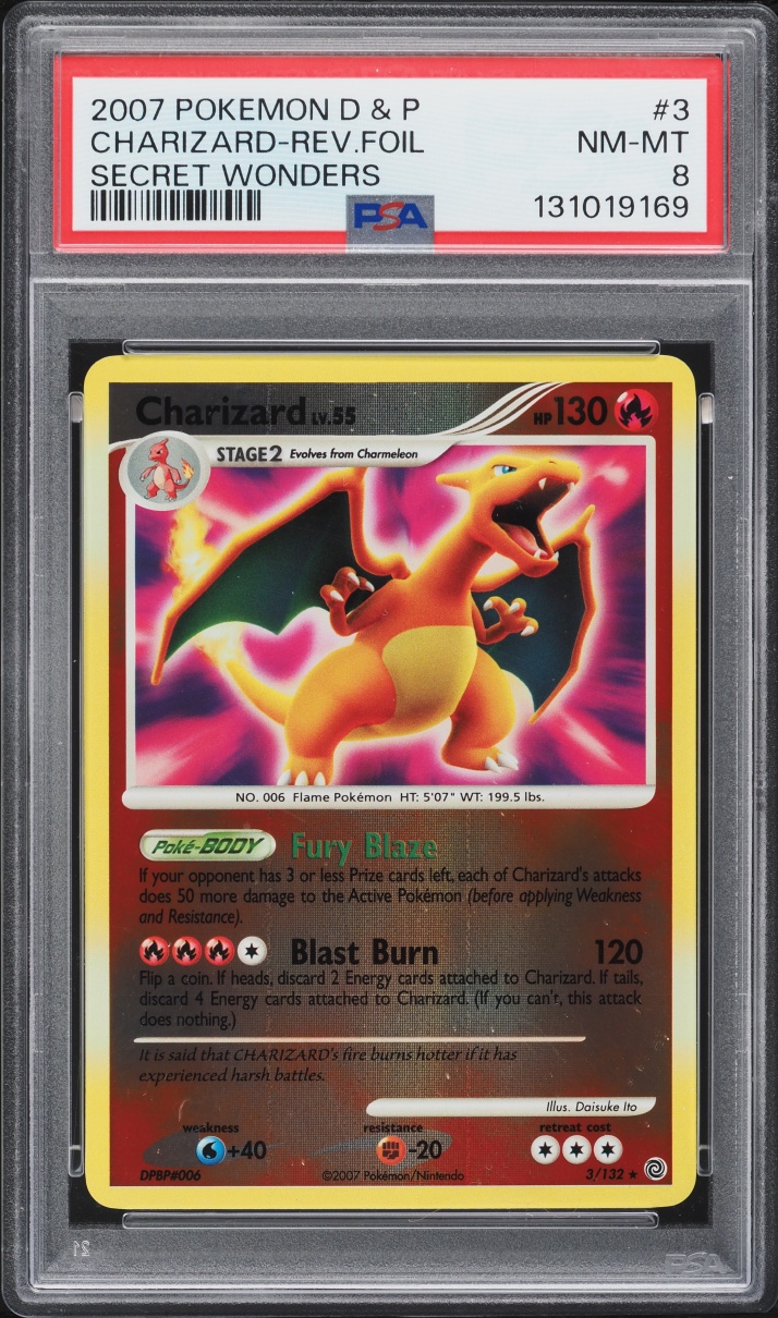 2007 Pokemon Diamond & Pearl Secret Wonders Reverse Holo Charizard #3 PSA 8 NM-MT