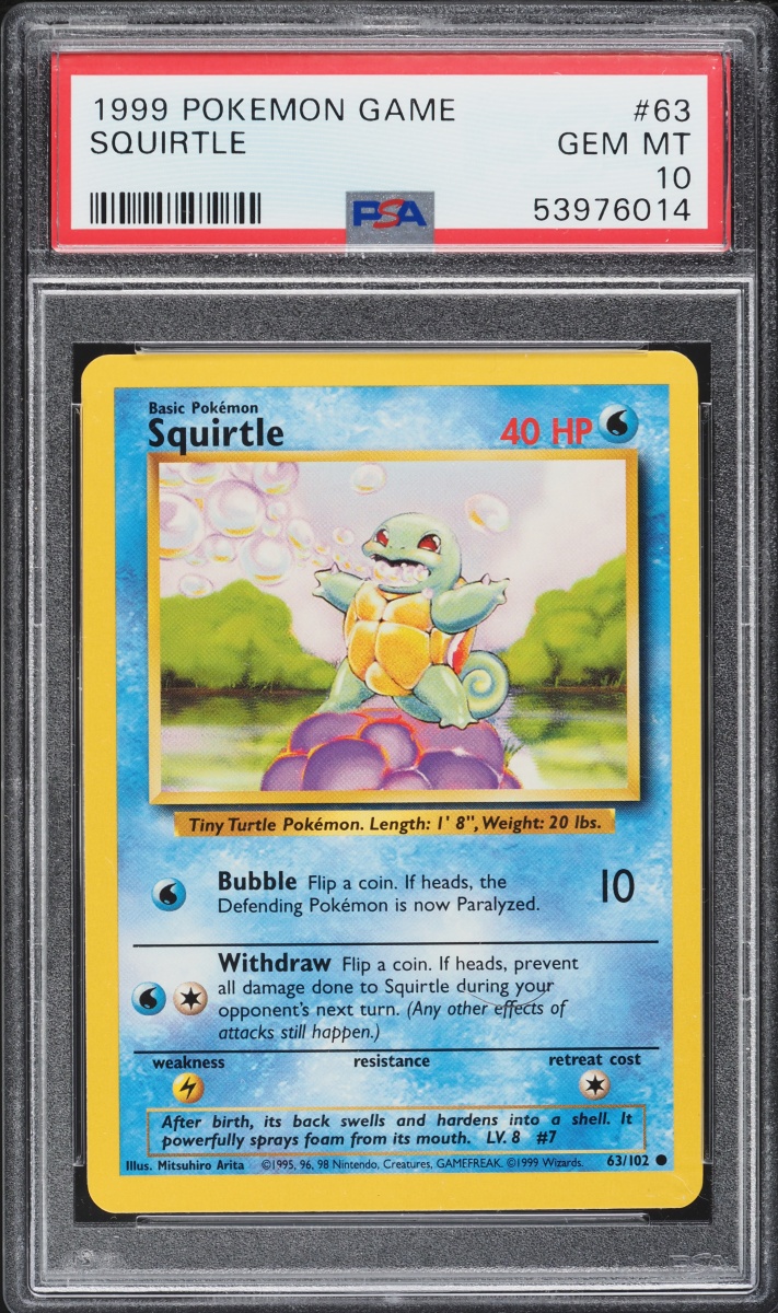1999 Pokemon Base Set Squirtle #63 PSA 10 GEM MINT