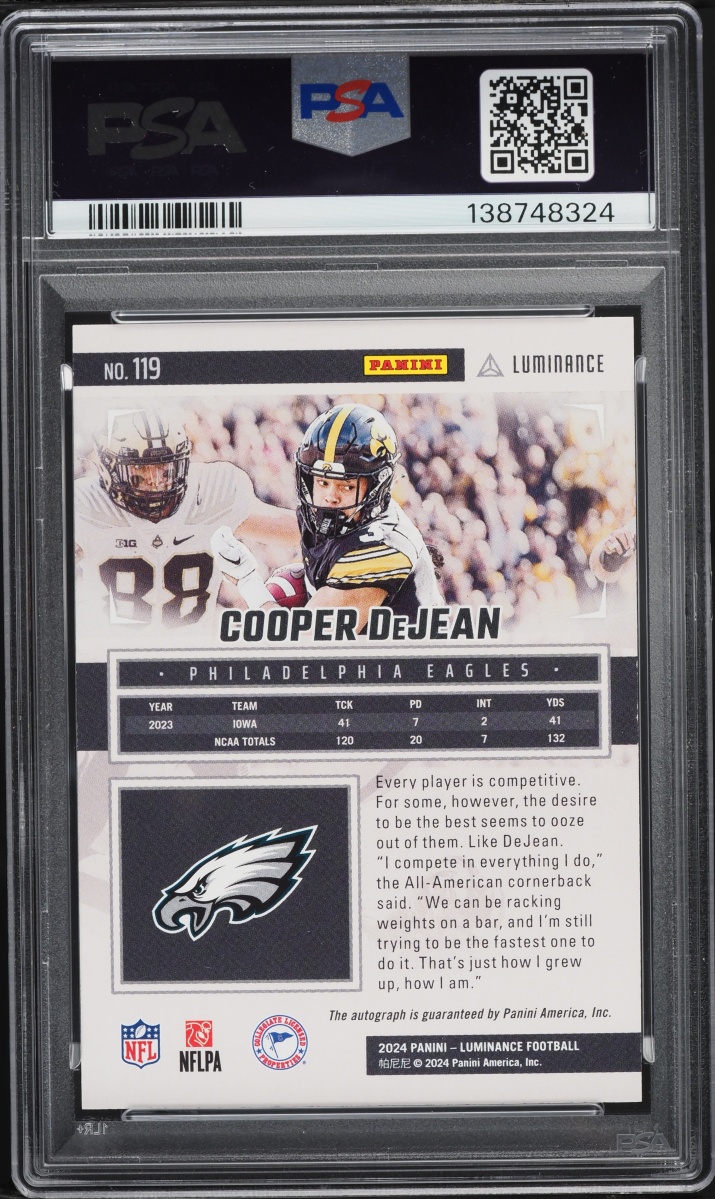 2024 Panini Luminance Cooper Dejean ROOKIE AUTO /700 #119 PSA 9 MINT
