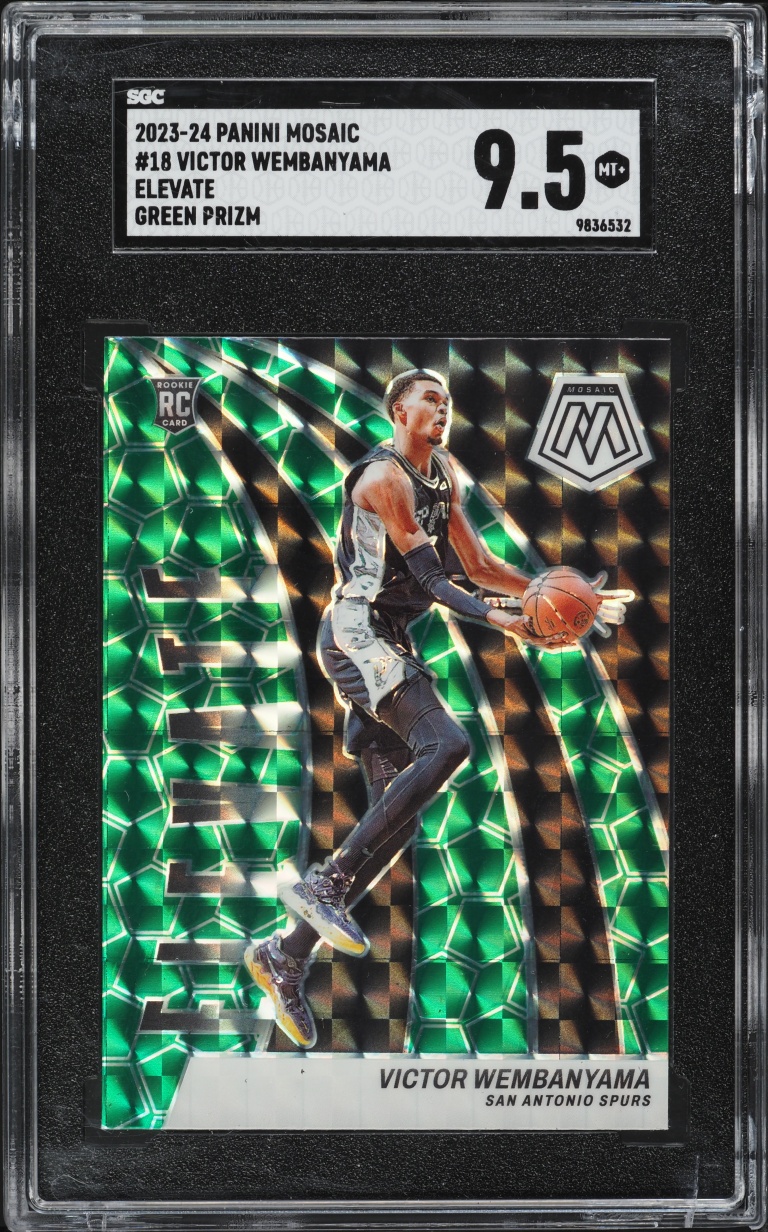 2023 Panini Mosaic Elevate Green Prizm Victor Wembanyama ROOKIE #18 SGC 9.5 MINT+