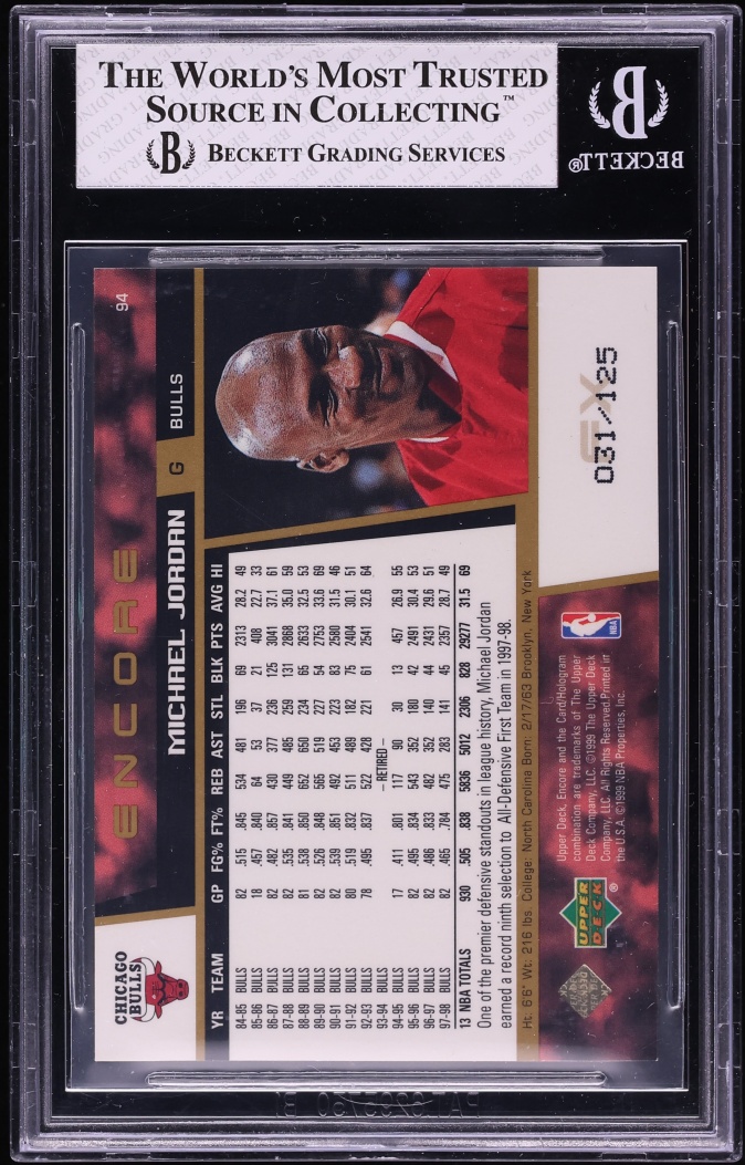 1998 Upper Deck Encore F/X Michael Jordan /125 #94 BGS 7.5 NRMT+