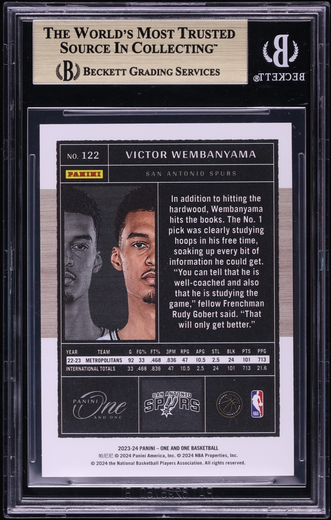 2023 Panini One And One Victor Wembanyama ROOKIE #122 BGS 9.5 GEM MINT