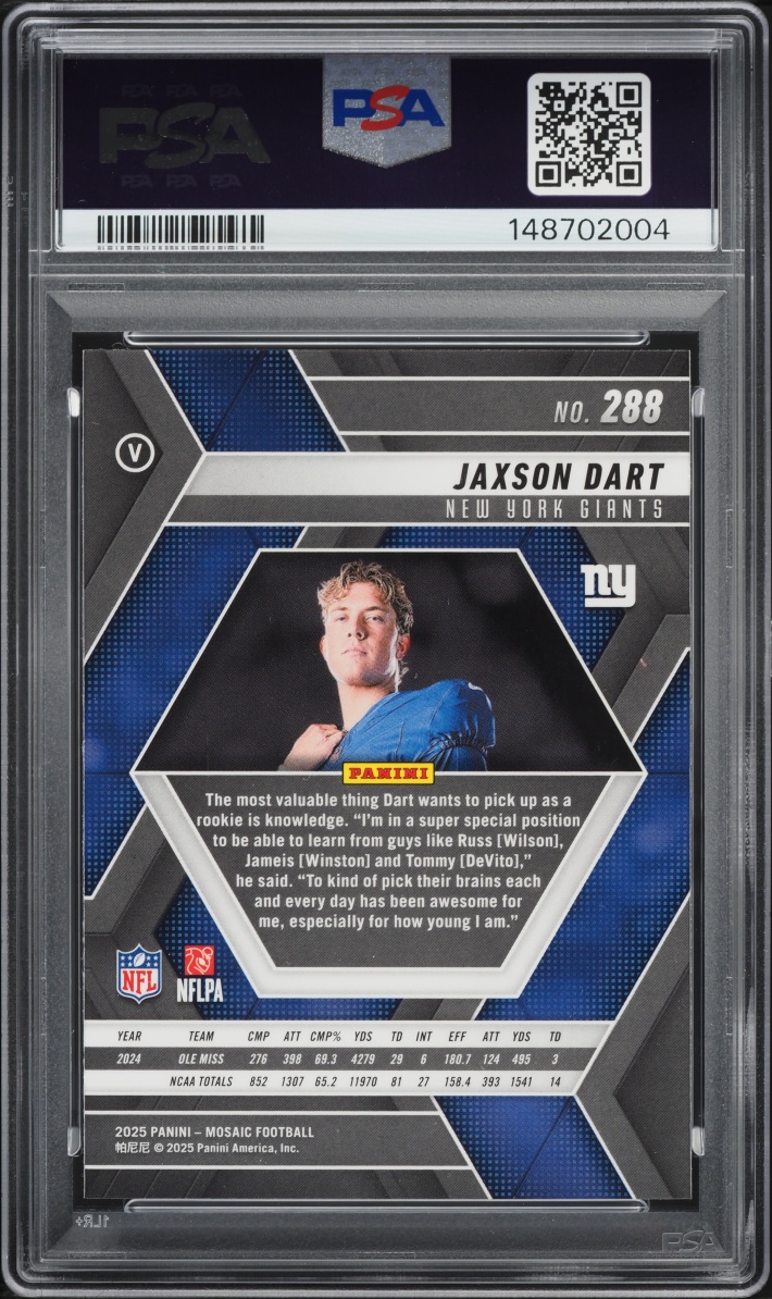 2025 Panini Mosaic Jaxson Dart ROOKIE #288 PSA 10 GEM MINT