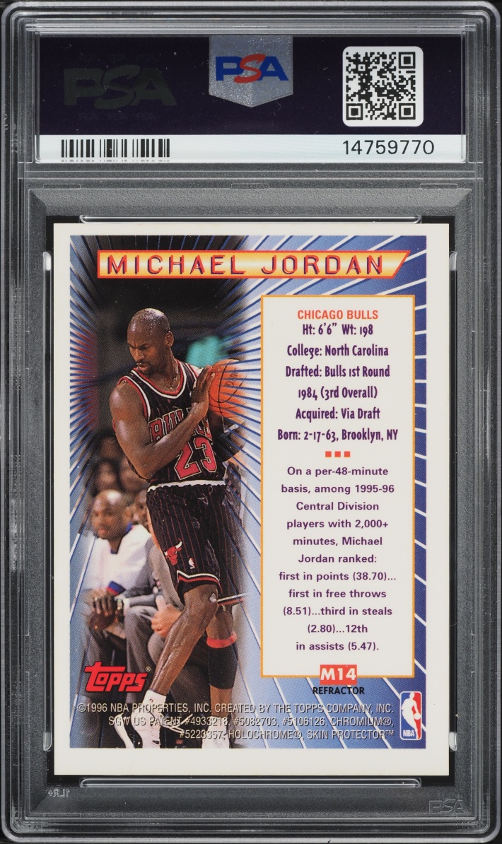 1996 Topps Mystery Finest Borderless Refractor Michael Jordan #M14 PSA 10 GEM