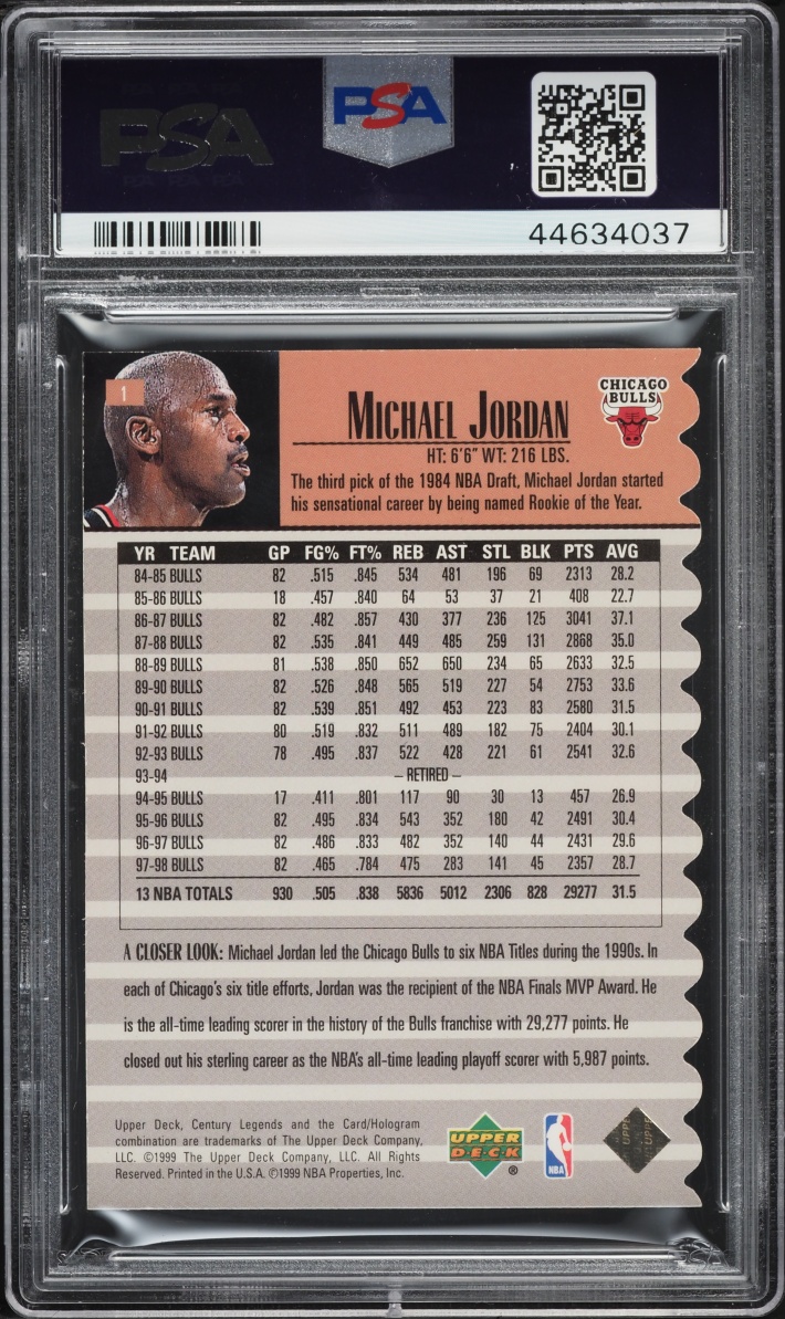1999 Upper Deck Century Legends Century Collection Michael Jordan /100 #1 PSA 9
