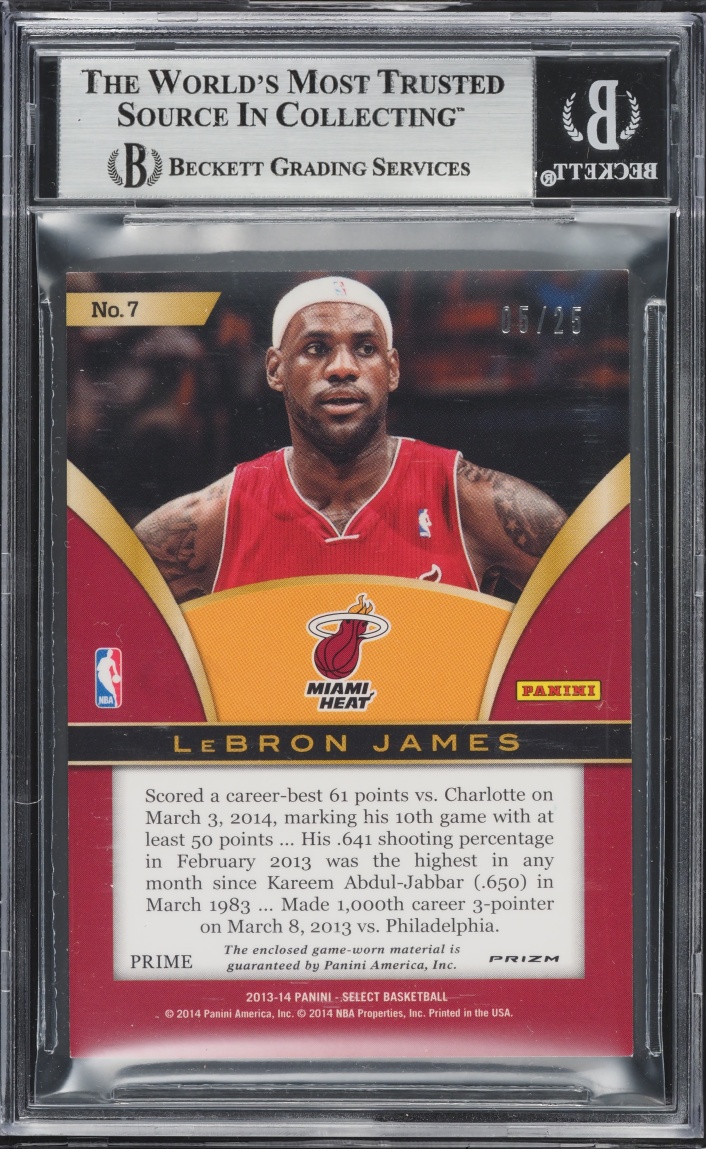 2013 Select Swatches Prizms Lebron James PATCH /25 #7 BGS 9 MINT
