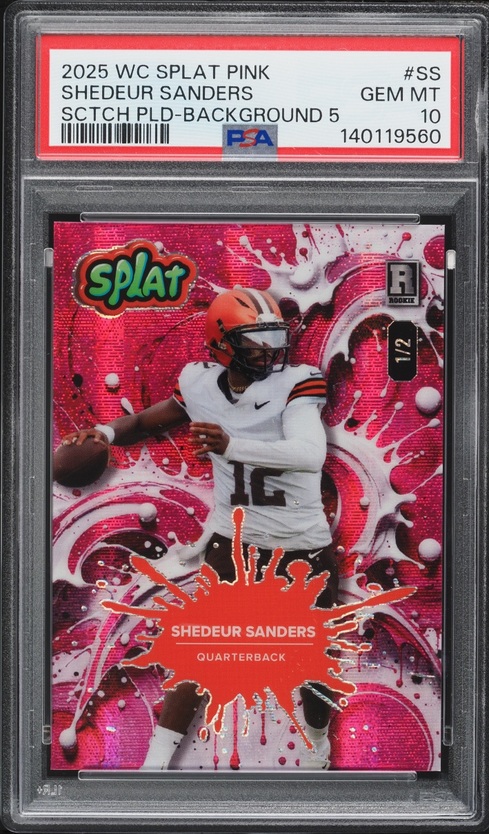 2025 Wild Card Splat Hobby Jumbo Pink Scratch Plaid Background 5 Shedeur Sanders 1/2 #SS PSA 10