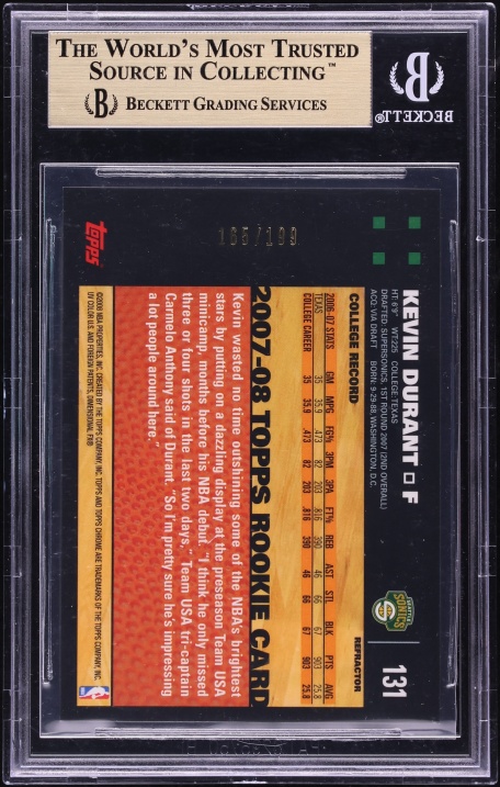 2007 Topps Chrome Orange Refractor Kevin Durant ROOKIE /199 #131 BGS 9.5 GEM MINT