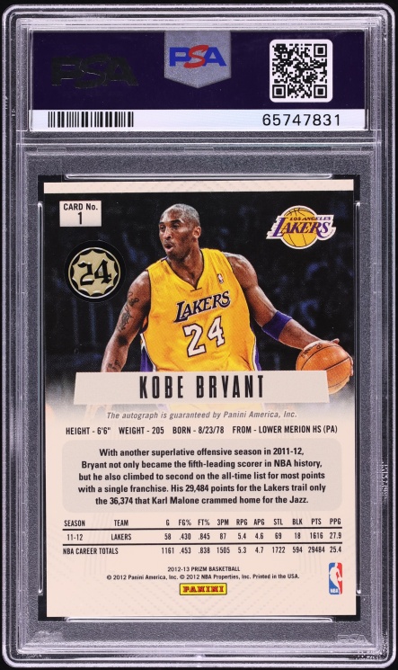2012 Panini Prizm Kobe Bryant AUTO #1 PSA 8 NM-MT