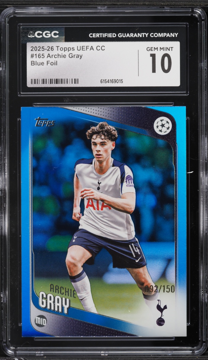 2025 Topps UEFA CC Blue Foil Archie Gray /150 #165 CGC 10 GEM MINT