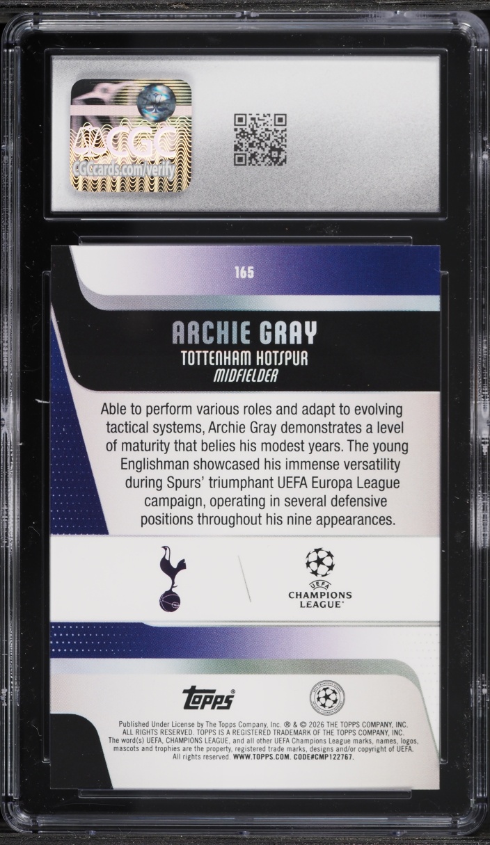 2025 Topps UEFA CC Blue Foil Archie Gray /150 #165 CGC 10 GEM MINT