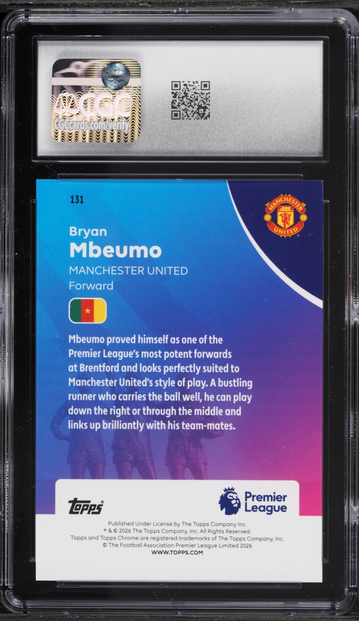 2025 Topps Chrome Premier League Yellow RayWave Refractor Bryan Mbeumo /275 #131 CGC 10 GEM