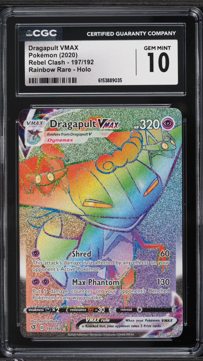 2020 Pokemon Sword & Shield Rebel Clash Rainbow Rare Dragapult VMAX #197 CGC 10 GEM MINT