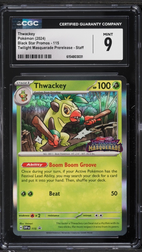 2024 Pokemon Scarlet & Violet Promo Twilight Masquerade Prerelease Staff Thwackey #115 CGC 9