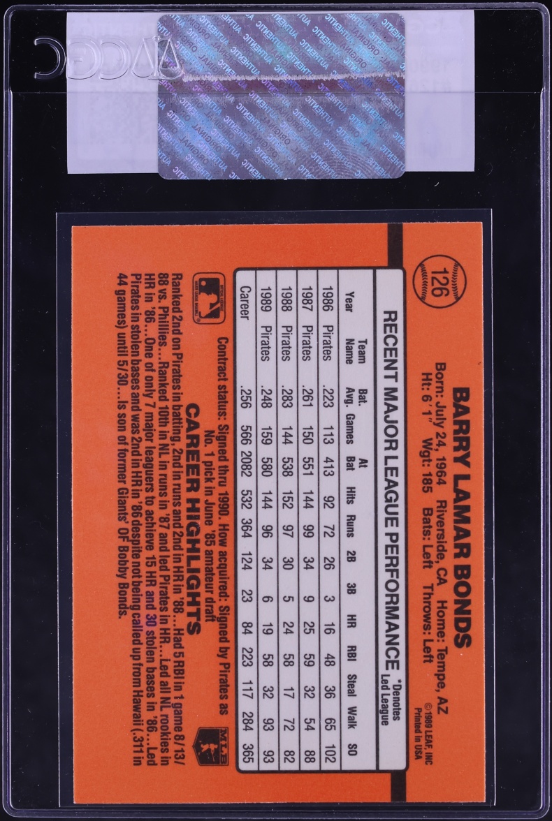 1990 Donruss Barry Bonds #126 CGC AUTH