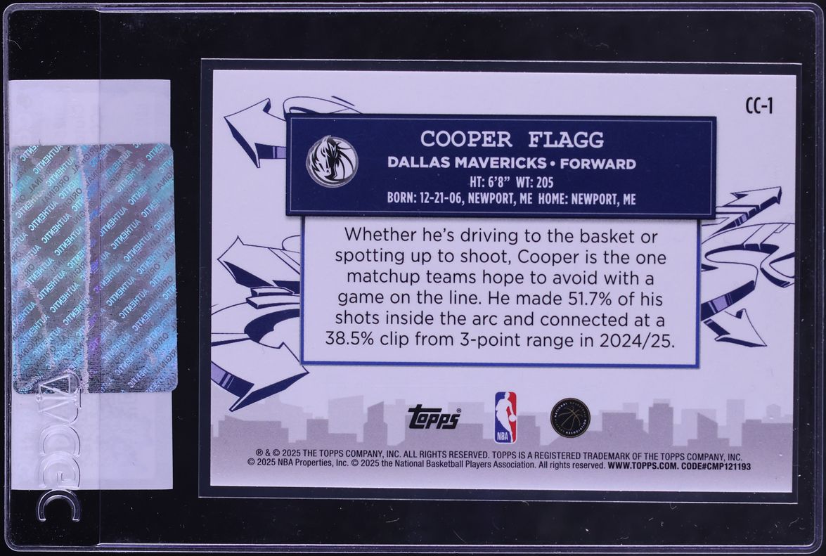 2025 Topps Clutch City Prospects Cooper Flagg ROOKIE #CC-1 CGC AUTH
