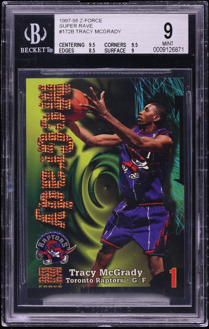 1997 Z-Force Super Rave Tracy McGrady ROOKIE /50 #172B BGS 9 MINT