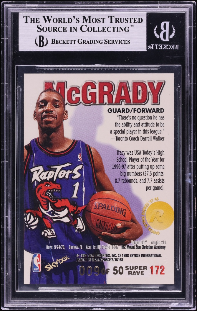 1997 Z-Force Super Rave Tracy McGrady ROOKIE /50 #172B BGS 9 MINT