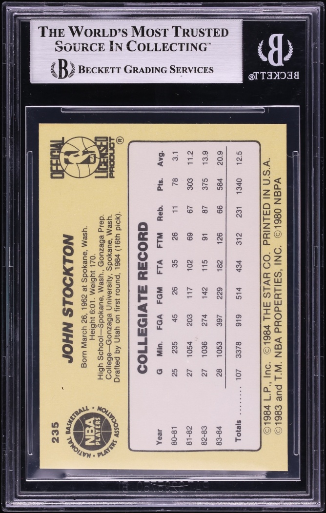 1984 Star Basketball John Stockton ROOKIE #235 BGS 8.5 NM-MT+
