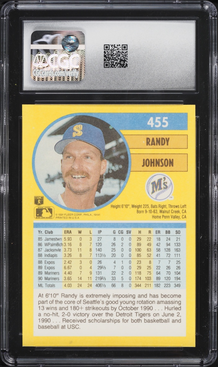 1991 Fleer Randy Johnson #455 CGC 9 MINT