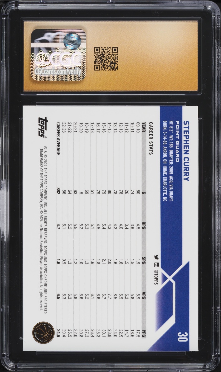 2023 Topps Chrome Blue Basketball Refractor Stephen Curry #30 CGC 10 PRISTINE