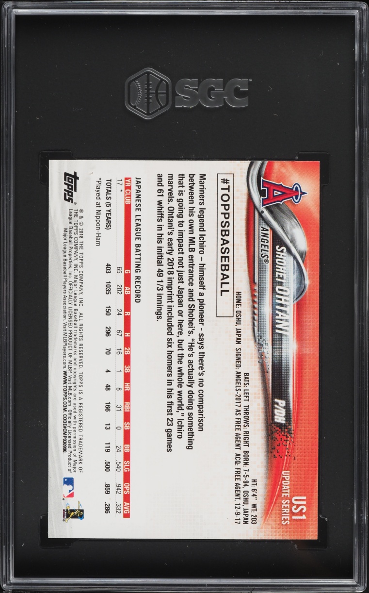 2018 Topps Update Shohei Ohtani ROOKIE #US1 SGC 10 GEM MINT