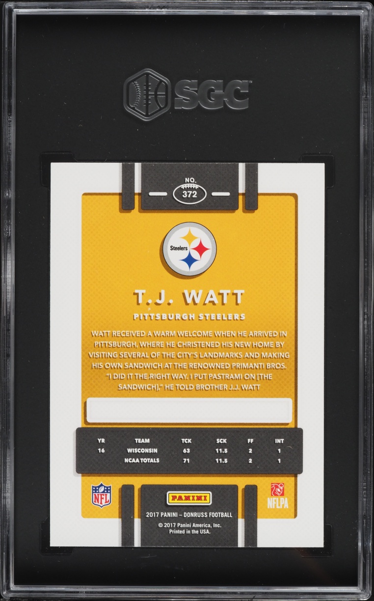 2017 Donruss TJ Watt ROOKIE #372 SGC 10 GEM MINT