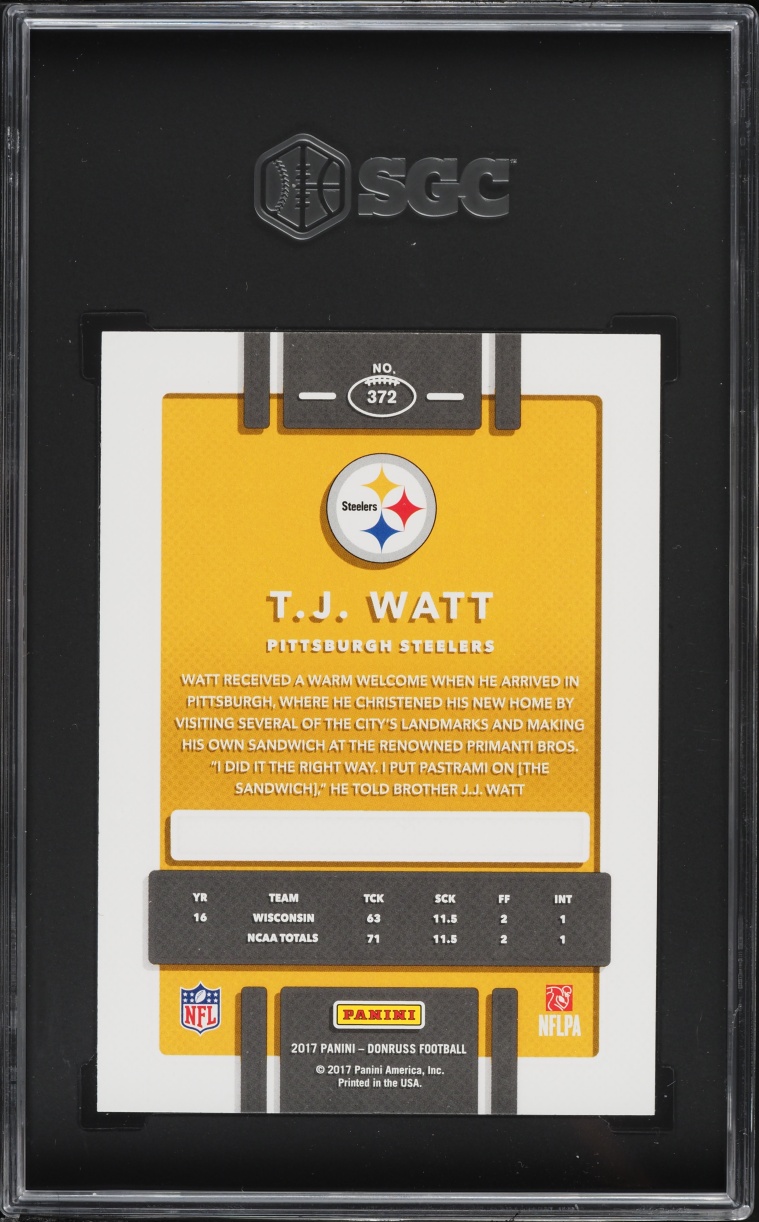 2017 Donruss TJ Watt ROOKIE #372 SGC 10 GEM MINT