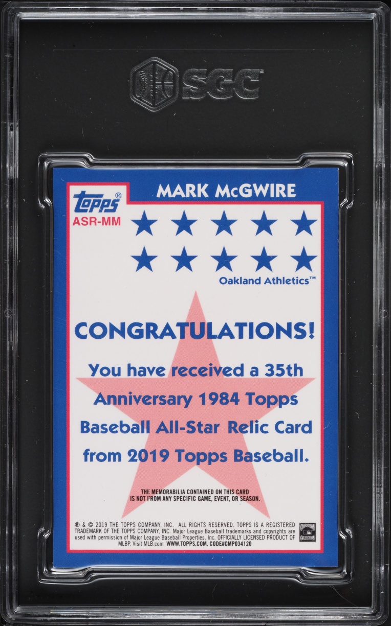 2019 Topps All-Star Relic Mark Mcgwire #ASR-MM SGC 9.5 MINT+