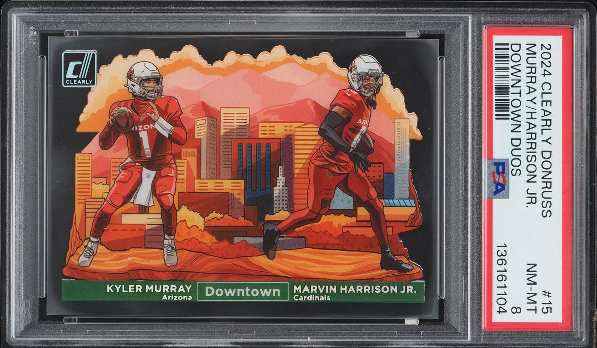 2024 Panini Clearly Donruss Downtown Duos Kyler Murray Marvin Harrison Jr. ROOKIE #15 PSA 8