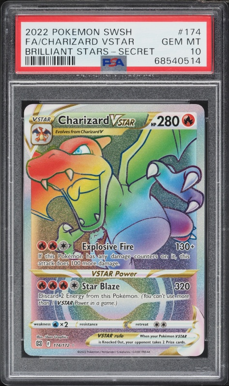 how much is the rainbow charizard pokemon card worth 2022 Sword & Shield Brilliant Stars Rare VSTAR #174 PSA 10 GEM MINT on Fanatics Collect Max Wildfire 300 Discard 2 Energy from this Pokemon. Charizard GX 150/147 Rare Rainbow