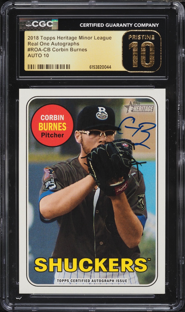2018 Topps Heritage Minor League Real One Corbin Burnes PROSPECT AUTO #ROA-CB CGC 10 PRISTINE