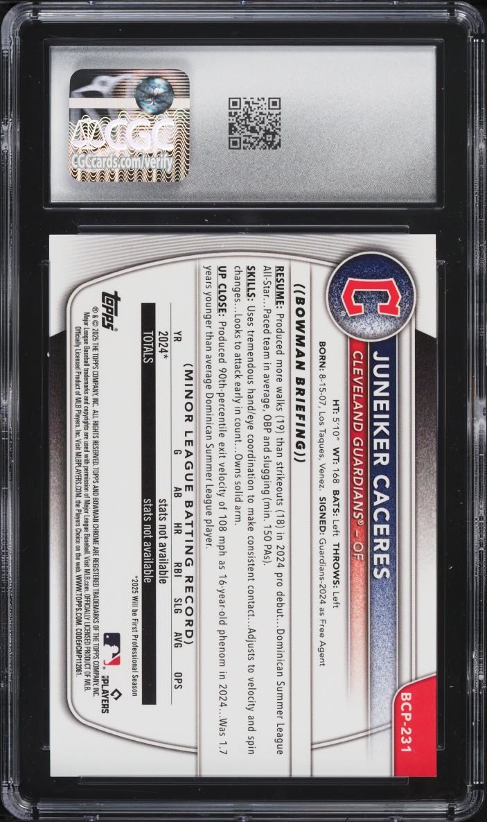 2025 Bowman Chrome Reptilian Orange Refractor Juneiker Caceres PROSPECT /25 #BCP-231 CGC 10 GEM