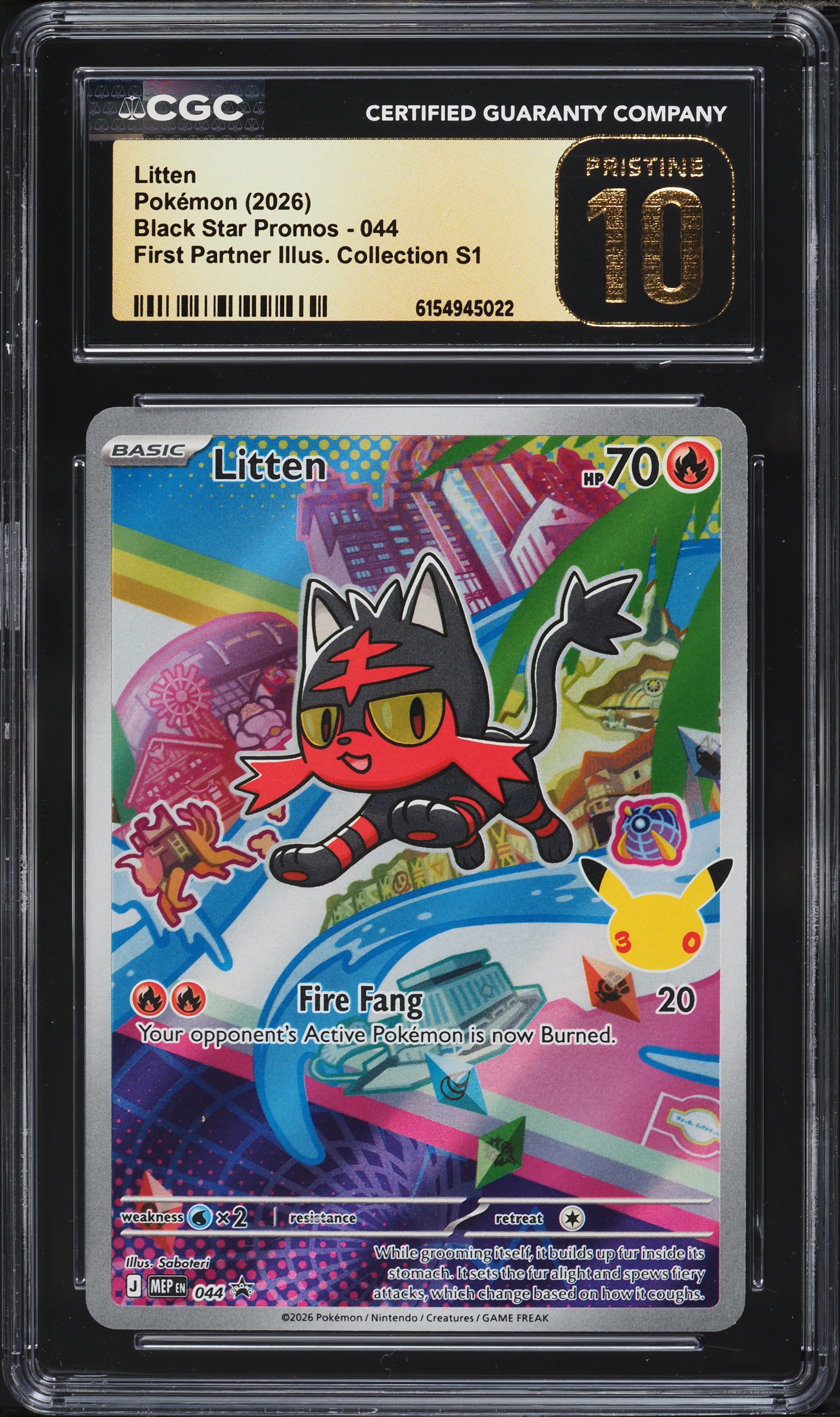 2026 Pokemon Mega Evolution Promo First Partner Illustration S1 Full Art  Litten #44 CGC 10 on Fanatics Collect