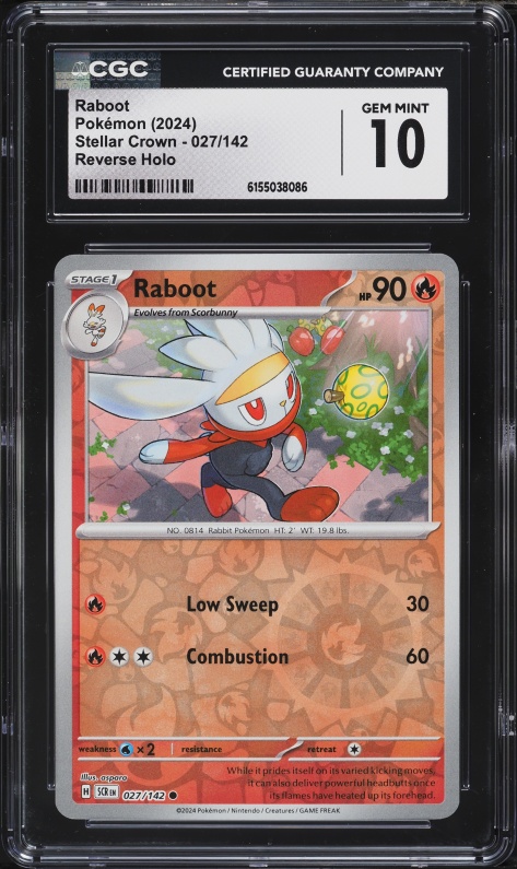 2024 Pokemon Scarlet & Violet Stellar Crown Reverse Holo Raboot #27 CGC 10 GEM MINT