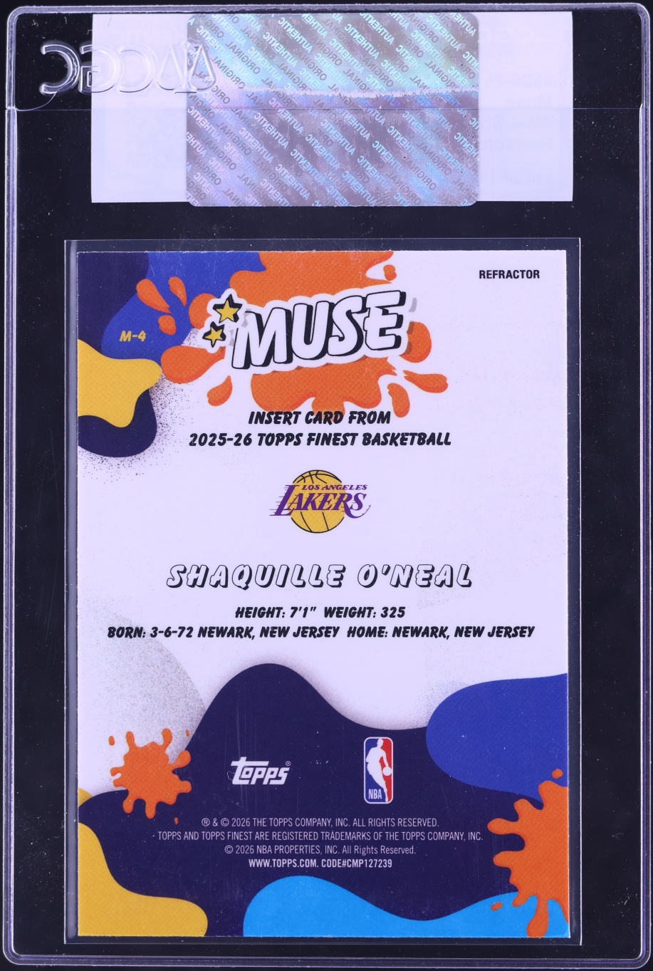 2025 Finest Muse Refractor Shaquille O'Neal #M-4 CGC AUTH