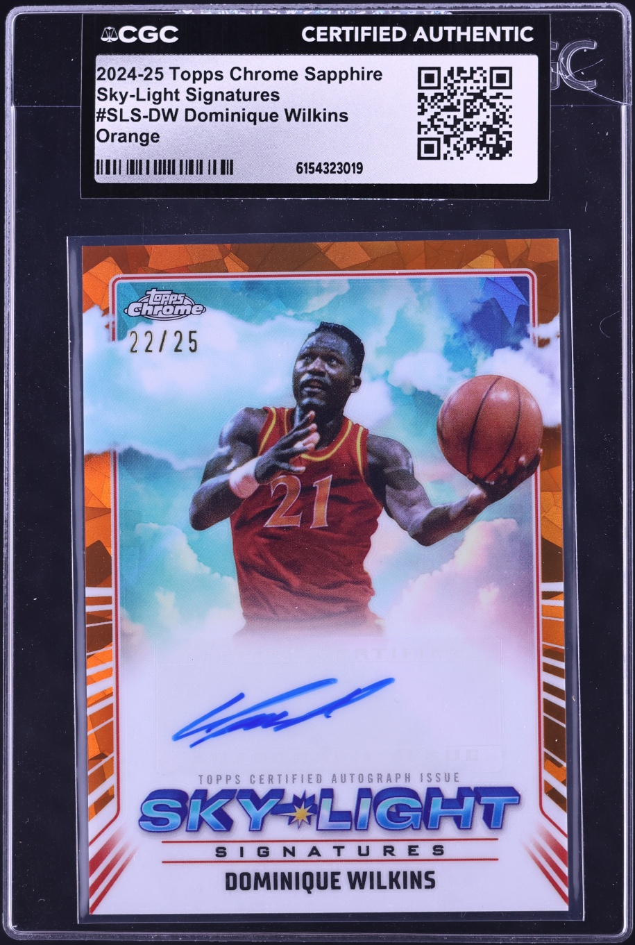 2024 Topps Chrome Sapphire Sky Light Orange Dominique Wilkins AUTO /25 #SLS-DW CGC AUTH